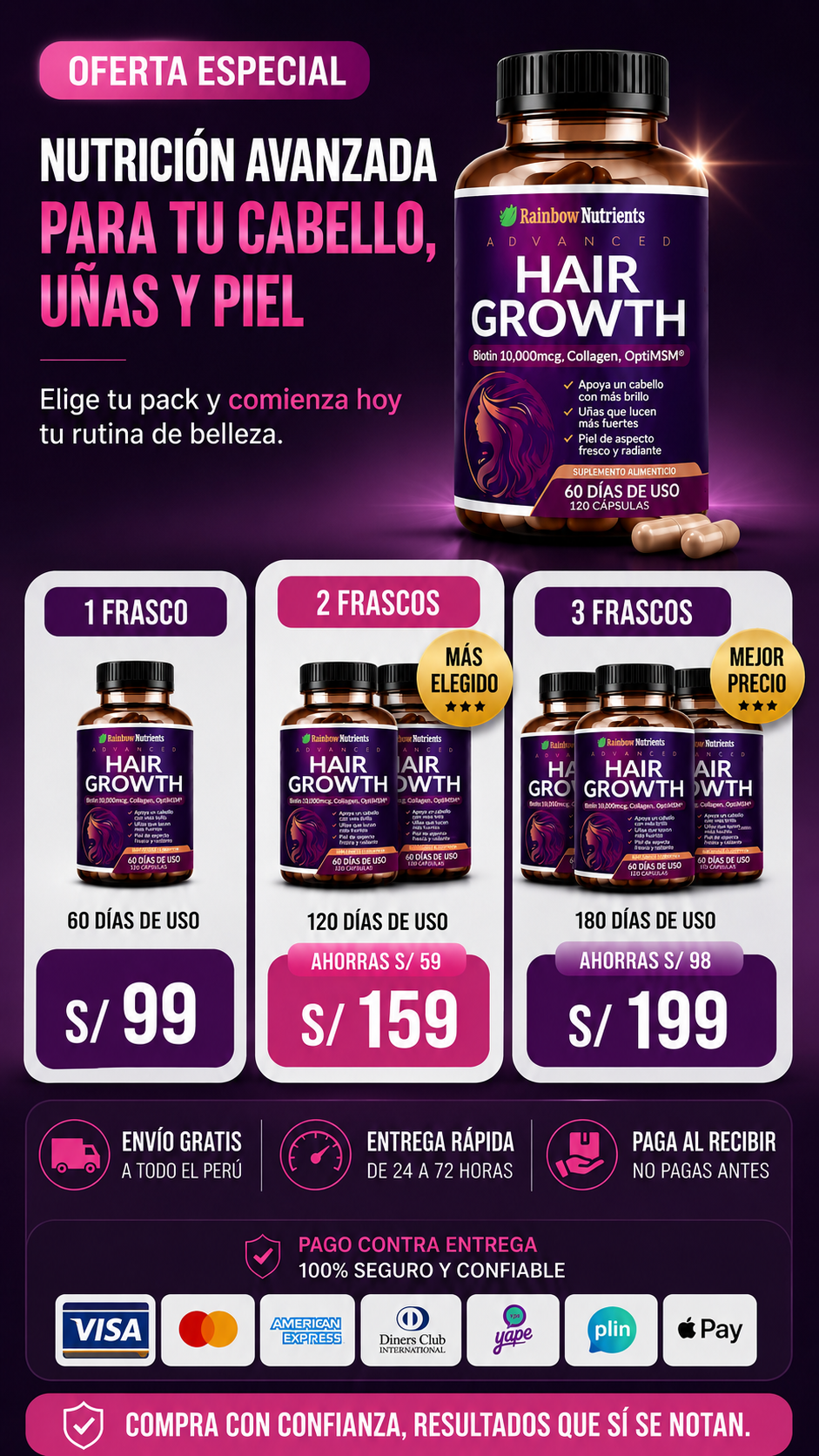 Advanced Hair Growth – Rainbow Nutrients | Nutrición Avanzada para un Cabello Más Fuerte