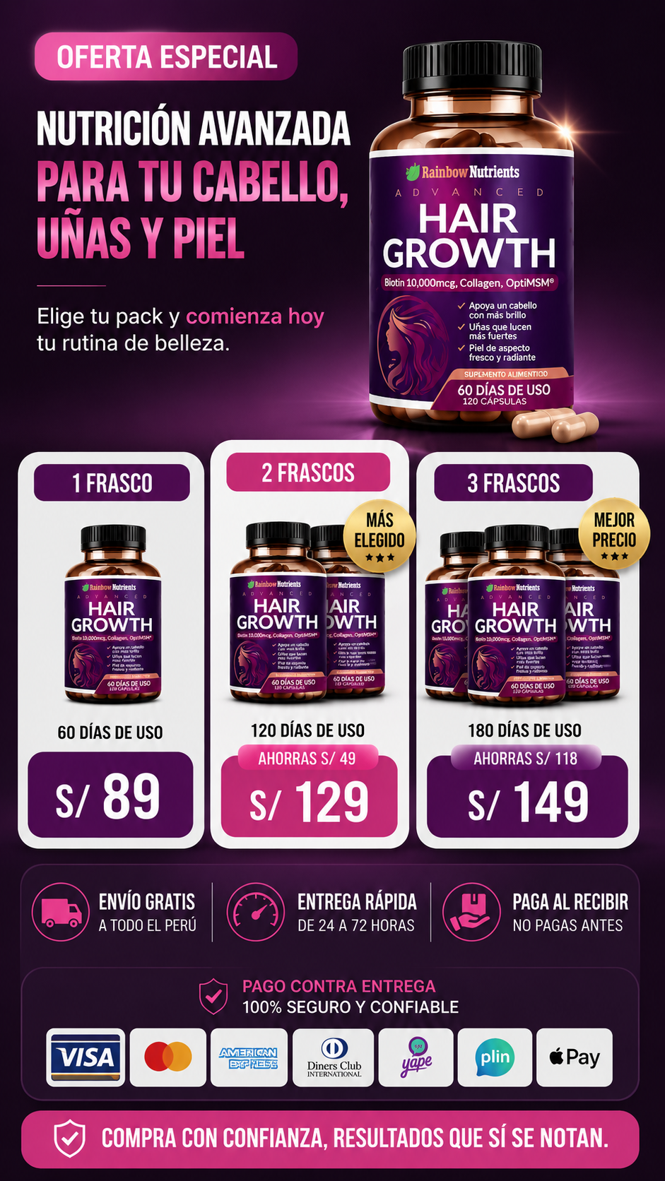 Advanced Hair Growth – Rainbow Nutrients | Nutrición Avanzada para un Cabello Más Fuerte